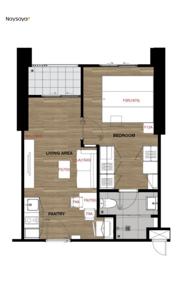 1 Bedroom,1 Badroom - 34 .75 sq.m