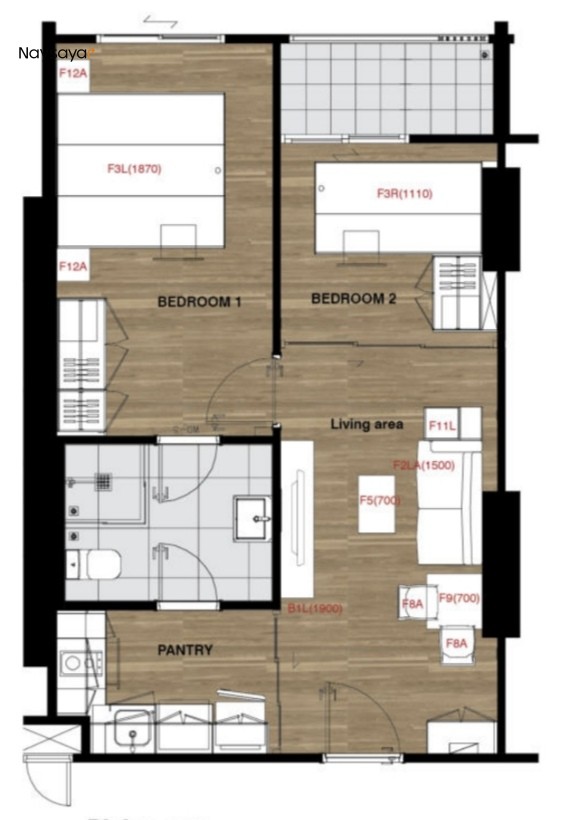 2 Bedroom,1 Badroom - 43.90 sq.m